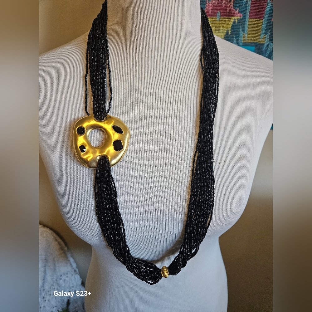 Elegant Multi Stranded Black Seeded Necklace - image 2